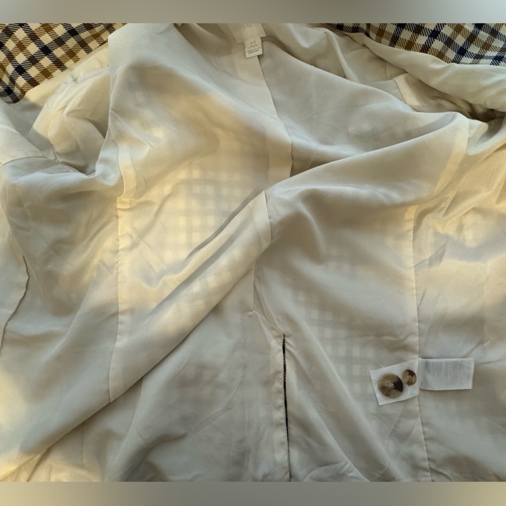 H&M Plaid Blazer Jacket Women Size 10 Preppy Academia Neutral Blazer Coat - Picture 8 of 10